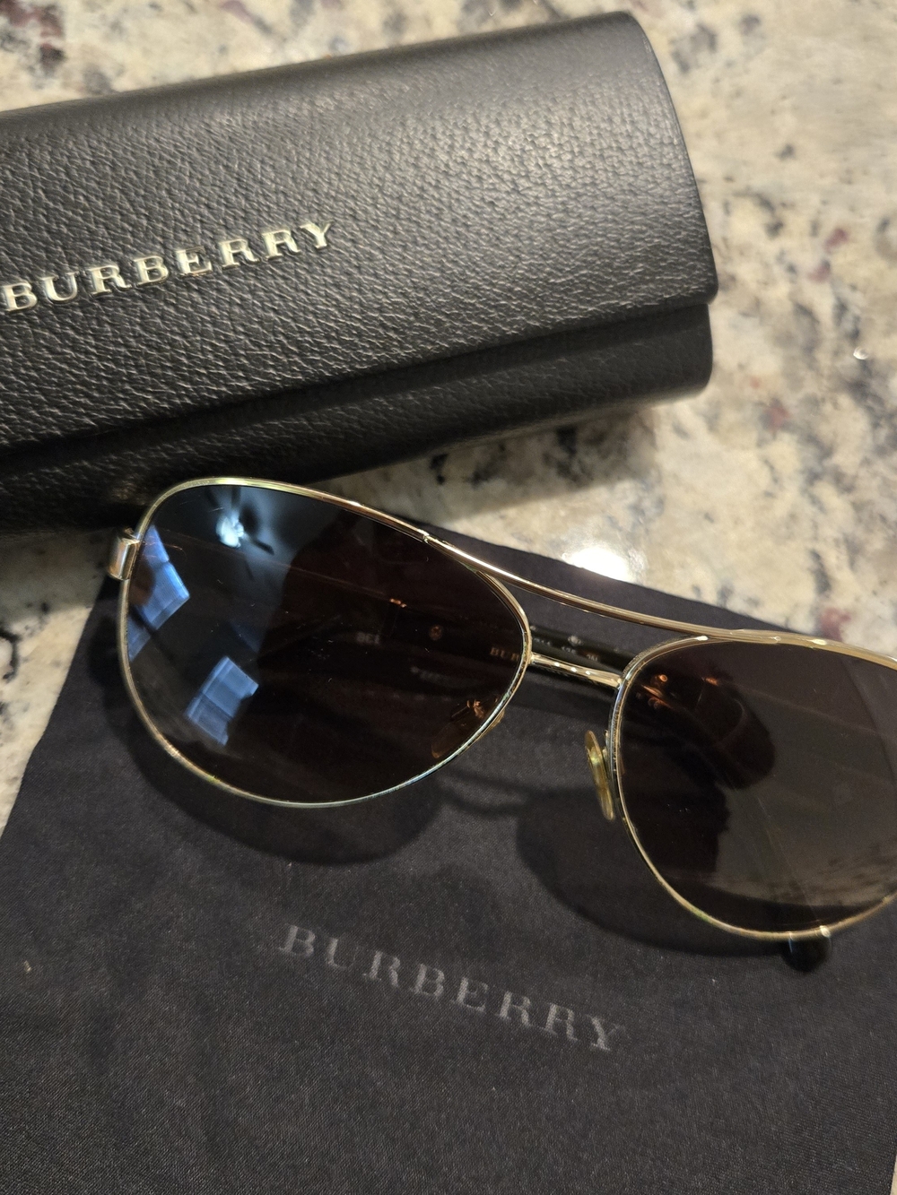 Burberry Gold Frame Sunglasses with Dark Brown Lenses - Slight Imperfection